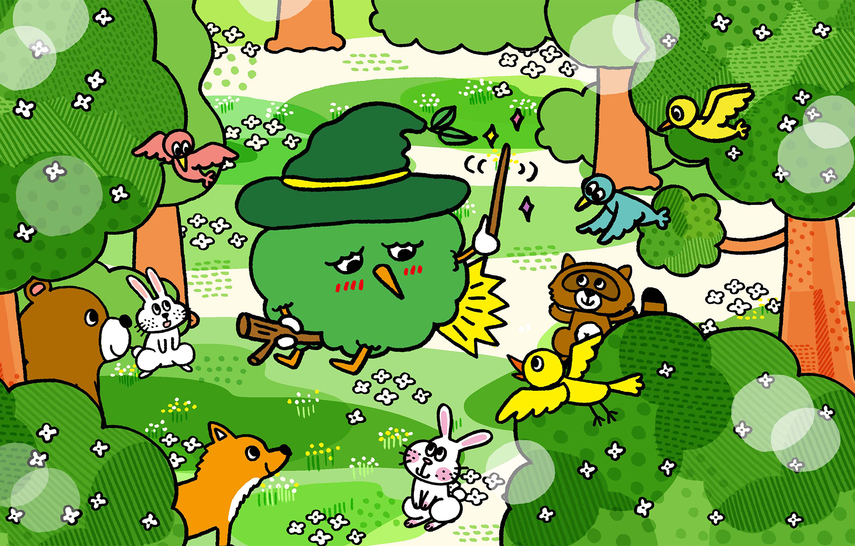 森をパトロールしながら、動物や植物とお話をするウィザー。